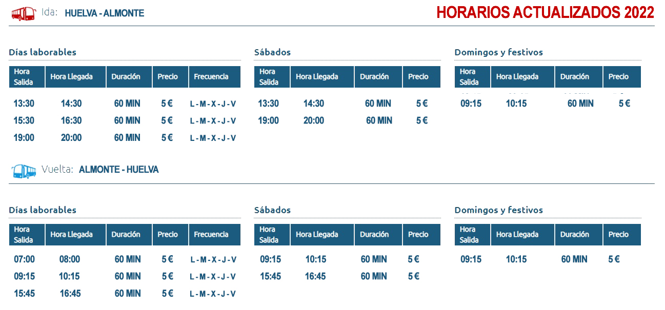 HORARIOS ACTUAL ALMONTE HUELVA